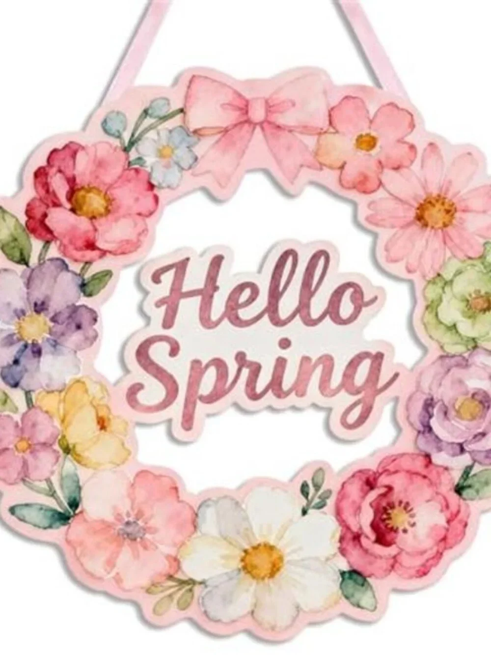 Wooden Spring Wreath with Hollow Floral Design 12 Inch Easter Welcome Sign